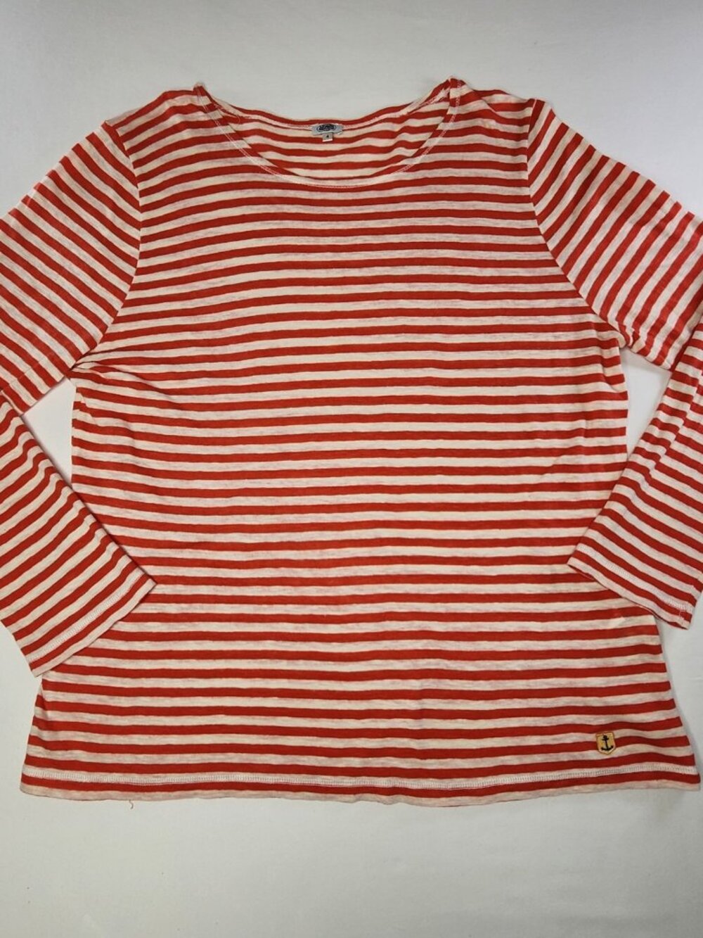 Armor Lux Red White Breton Stripe Long Sleeve Top Size 4 Nautical Cotton Linen